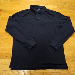 Eddie Bauer Navy 100% Cotton Long Sleeve Polo Size Tall XL
